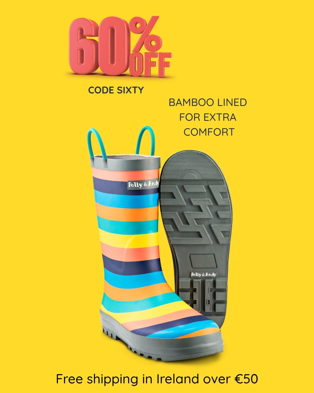 Sustainable Rainboots which Includes a FREE canvas carry bag - 60% off with code SIXTY