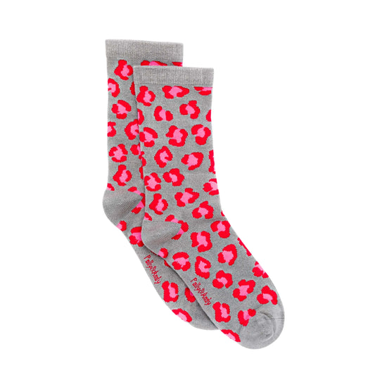 Pink & Red Leopard Bamboo Sock (seamless toe)