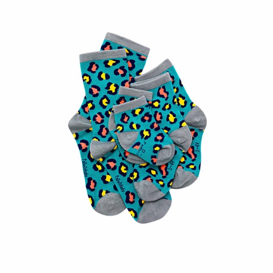 Teal Leopard Bamboo Sock (seamless toe)