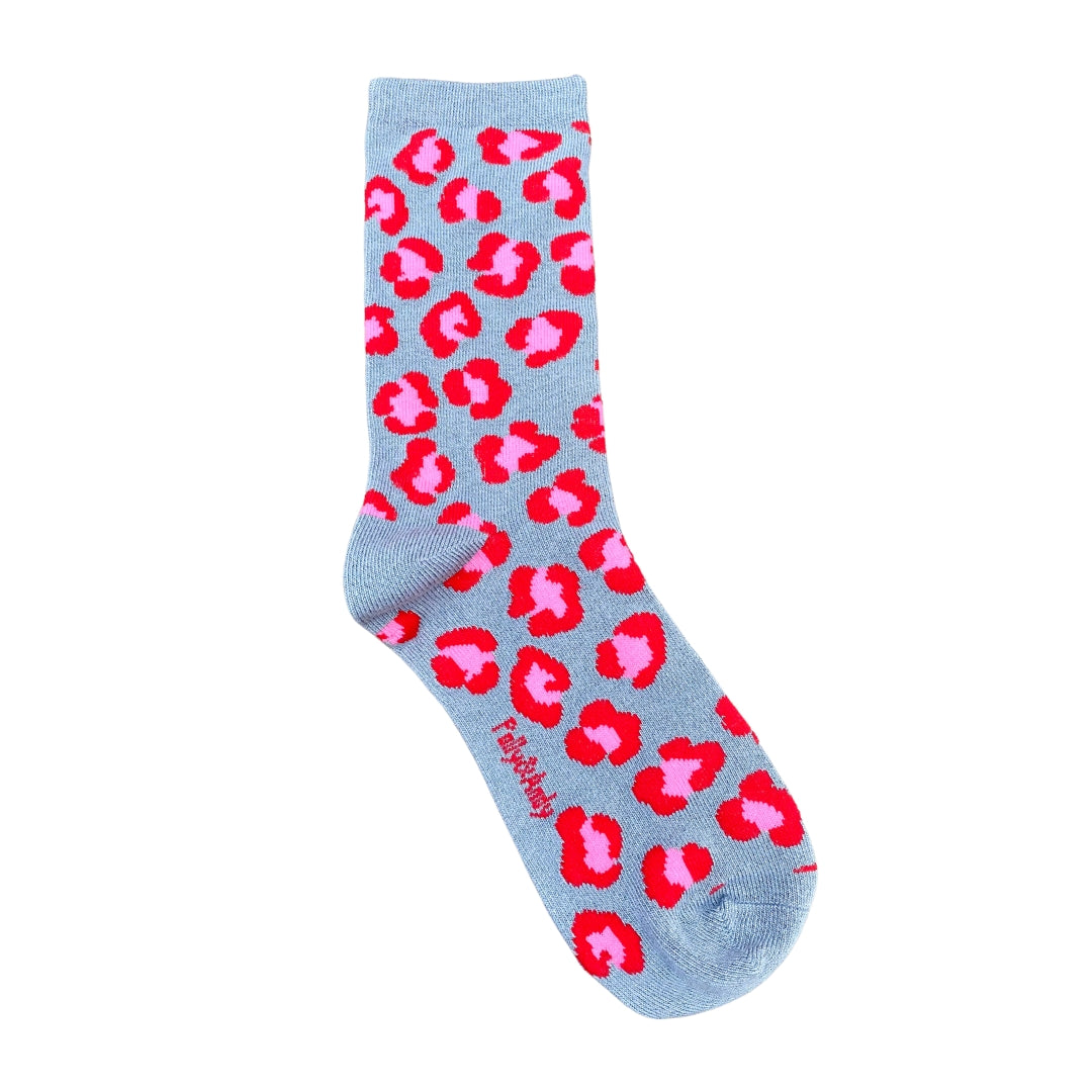 Pink & Red Leopard Bamboo Sock (seamless toe)