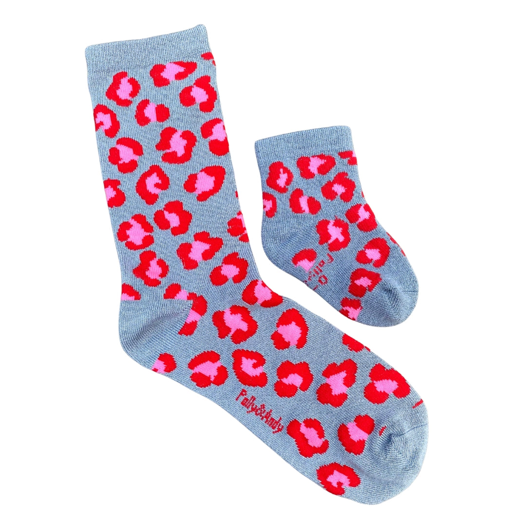 Pink & Red Leopard Bamboo Sock (seamless toe)