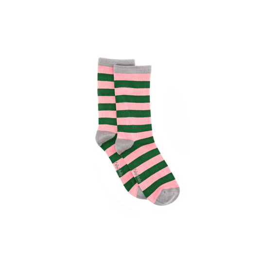 Christmas Pink & Green Stripe Bamboo Sock (seamless toe)