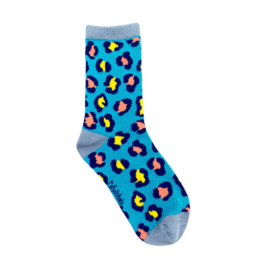 Teal Leopard Bamboo Sock (seamless toe)
