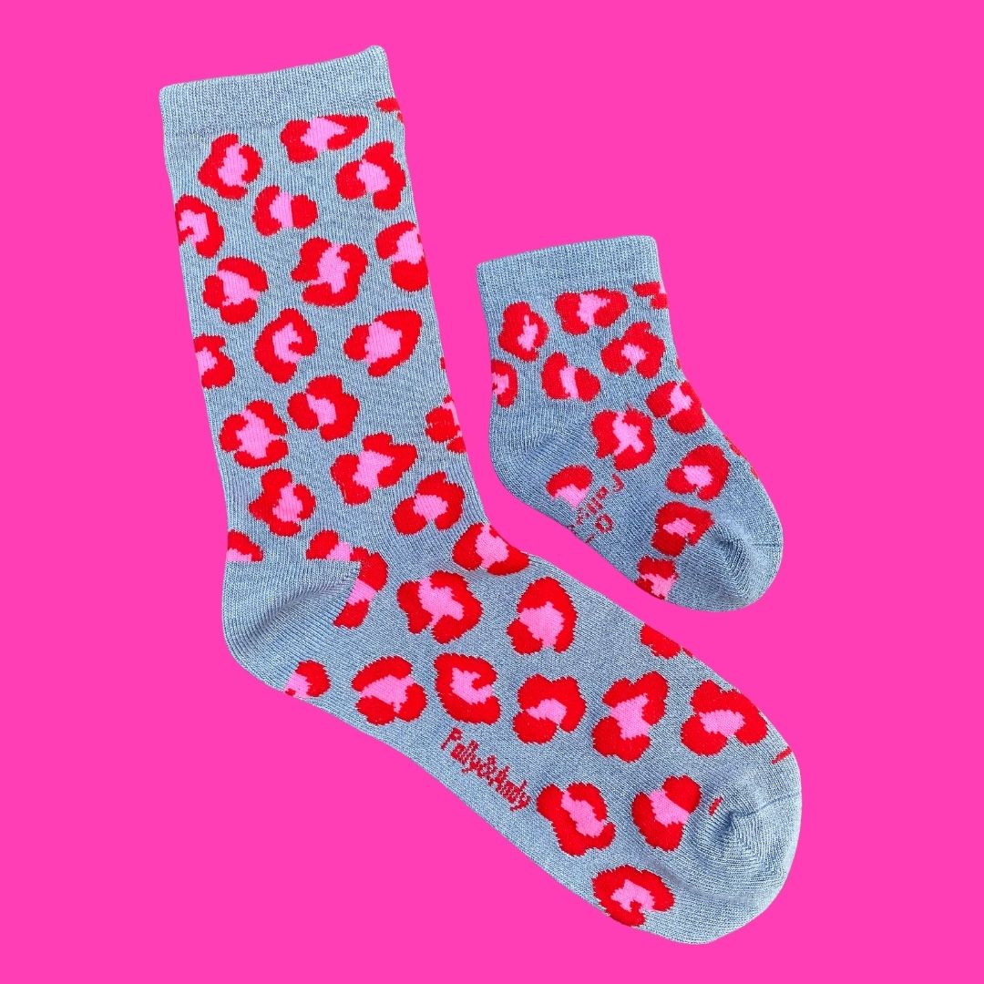 Pink & Red Leopard Bamboo Sock (seamless toe)