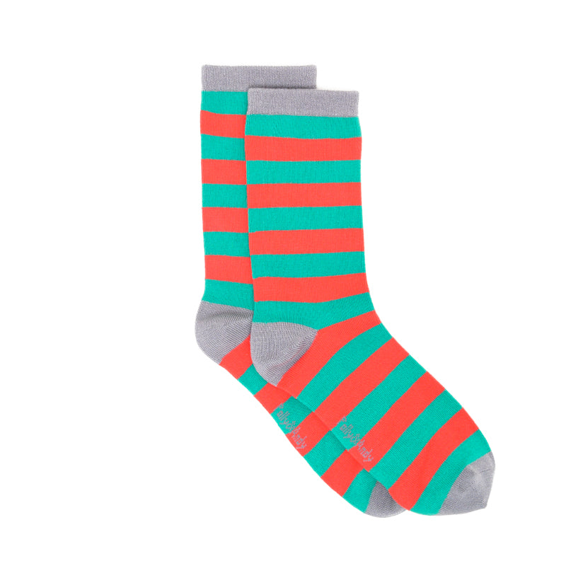 Green & Red Stripe Bamboo Sock (seamless toe)