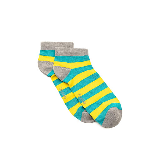 Green & Yellow Stripe Bamboo Ankle Sock (seamless toe)