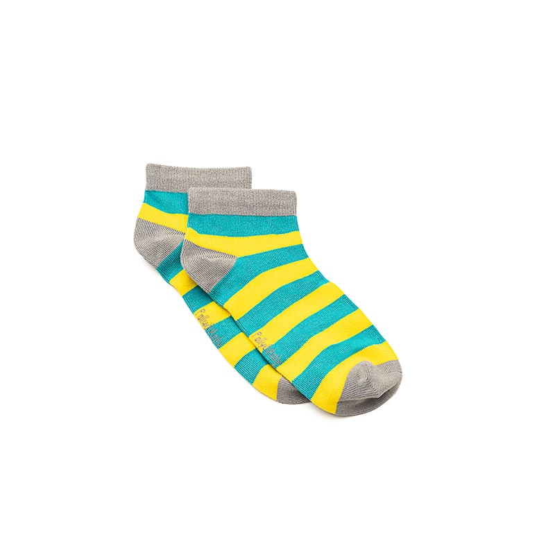 Green & Yellow Stripe Bamboo Ankle Sock (seamless toe)