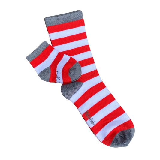Red & White Stripe Bamboo Sock (seamless toe)